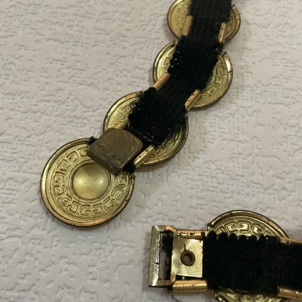 Vintage Gold Metal/Tin Medallions Belt 42”Greek Style Not stretchy Costume Craft